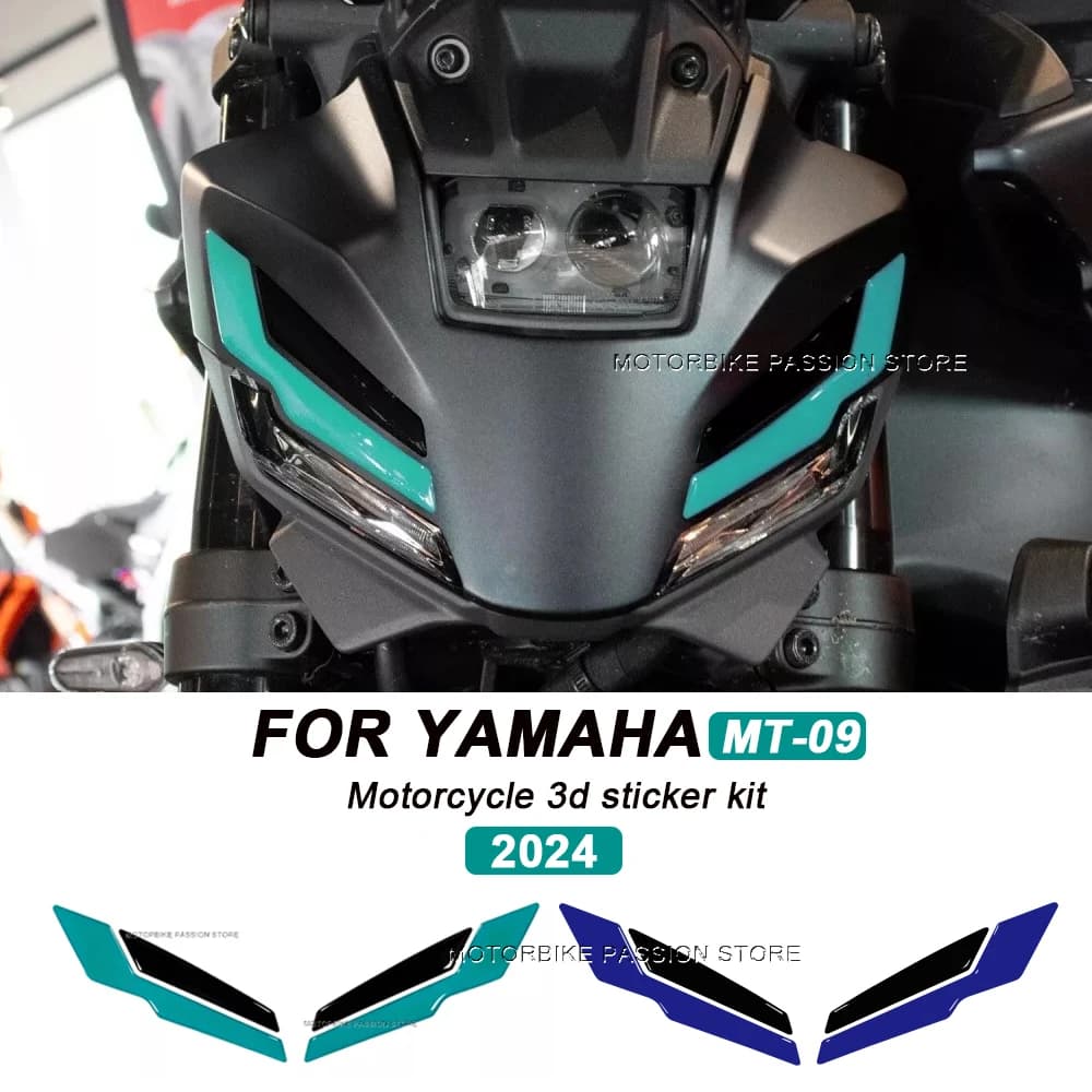 Motorcycle Headlight Handguard Shield Sticker Decal 3D Protection Decals Waterproof Blue For Yamaha MT-09 MT 09 mt-09 mt09 2024