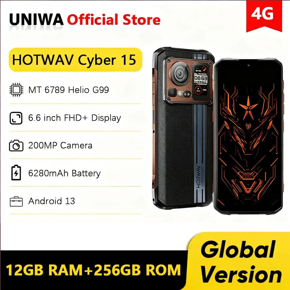 HOTWAV Cyber 15 Telefono robusto 6.6 "FHD+ 120Hz 2K Ultra-thn 12GB 256GB Telefono cellulare 200MP Fotocamera 4G Smartphone Android 13 NFC