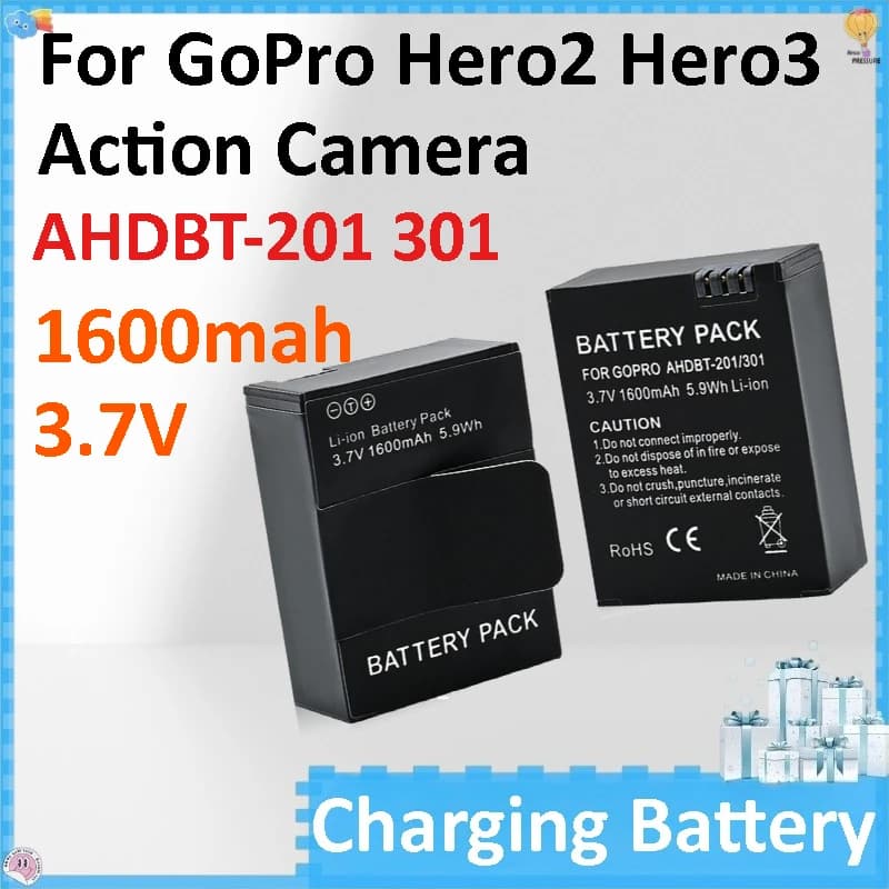 AHDBT-201 301 1600mAh 3.7V Decoded Battery for GoPro Hero2 Hero3 Action Camera
