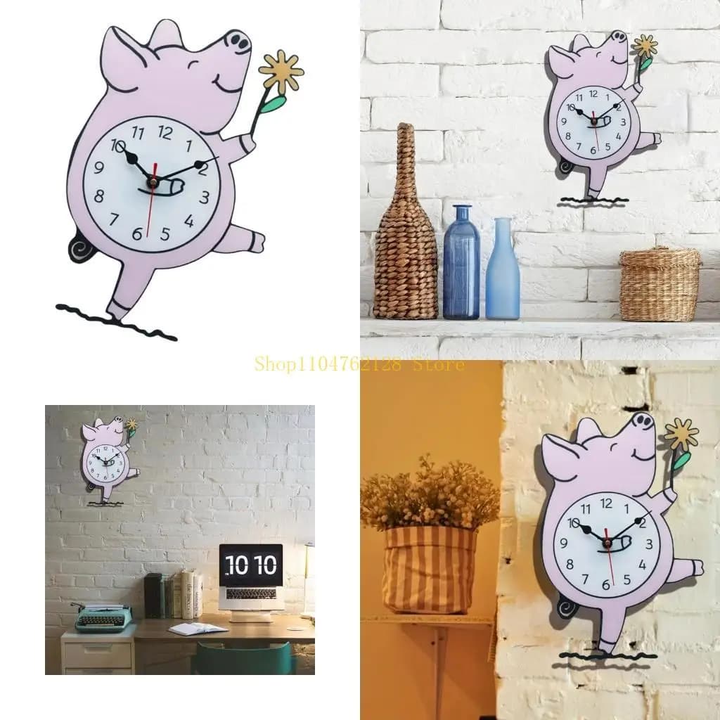 Pork-shaped acrylic wall clock with Arabic numerals Battery animated cardboard hanging clock