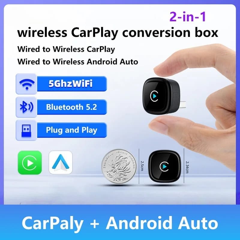 Adattatore Wireless 2 in 1 per CarPlay e Android Auto, Connessione WiFi 5G Rapida, Universale per iPhone