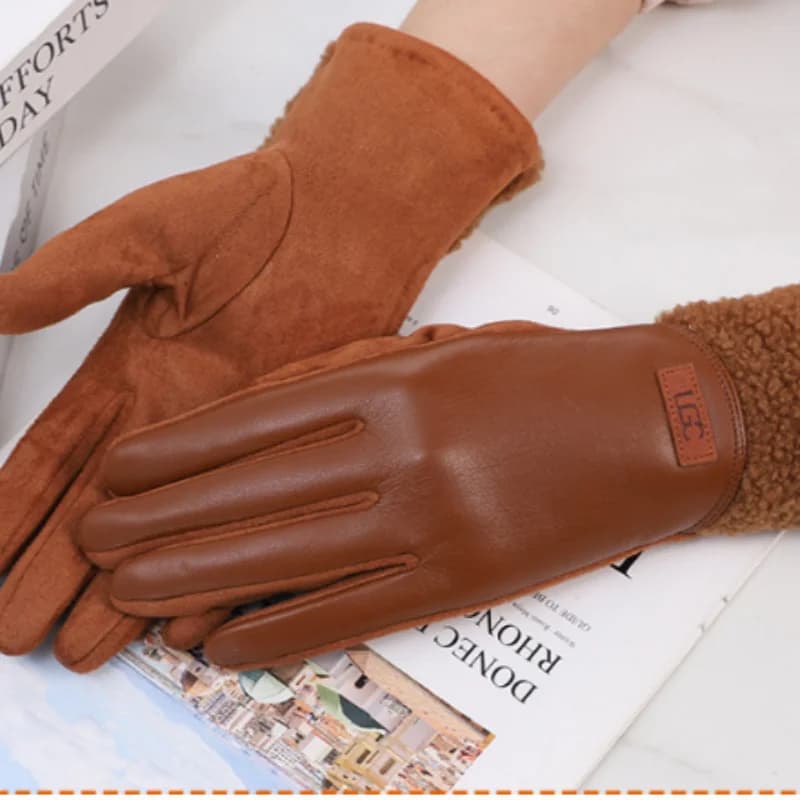 Eleganti Guanti Invernali Touch Screen per Feste, Guanti da Ciclismo di Lusso in Pelle Scamosciata, Guanti da Donna in Pelle Proteica con Polsino in Pelliccia Sintetica