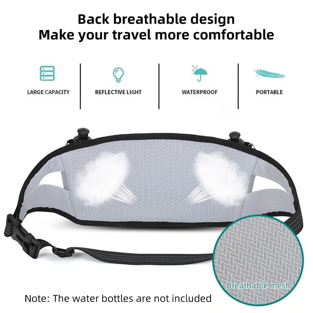Water Resistant Running Belt Adjustable Strap Breathable Material Hydration Running Belt Zippered Pouch Lightweight Desig