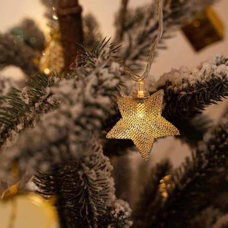 Accessorio per luci a forma di stella da 5 cm, design a rete dorata traslucida, per interni ed esterni, per feste di Natale, festival, decorazioni per l'ambiente