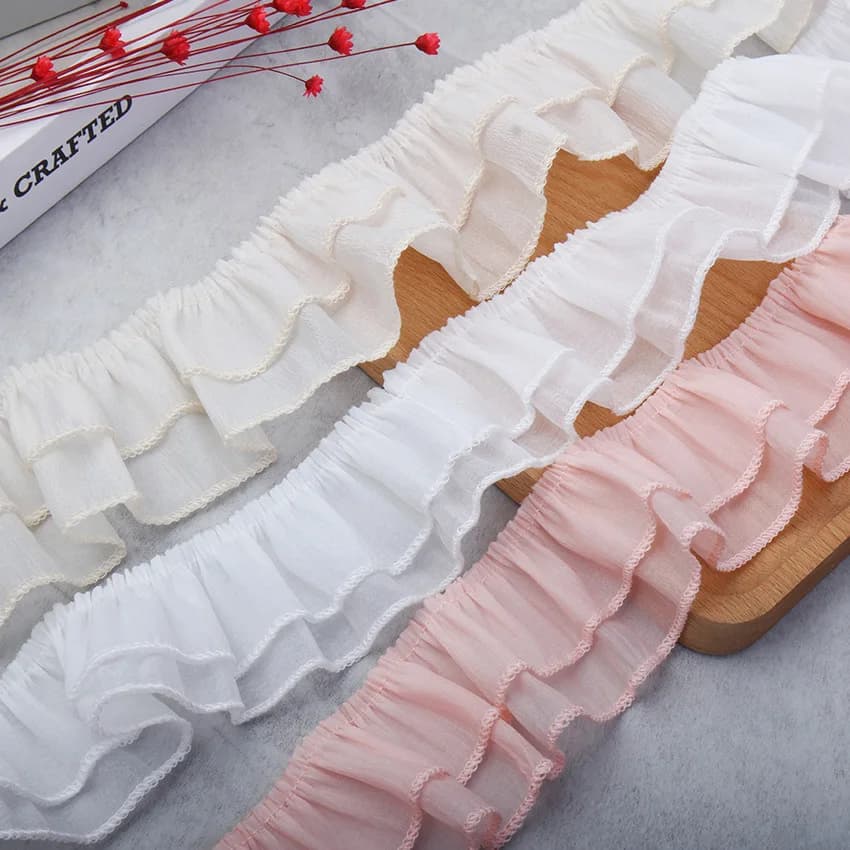 Pizzo chiffon doppio strato da 5 cm con bordi volant per giocattoli, scarpe, cappelli, gonne, accessori di abbigliamento, tende X1324