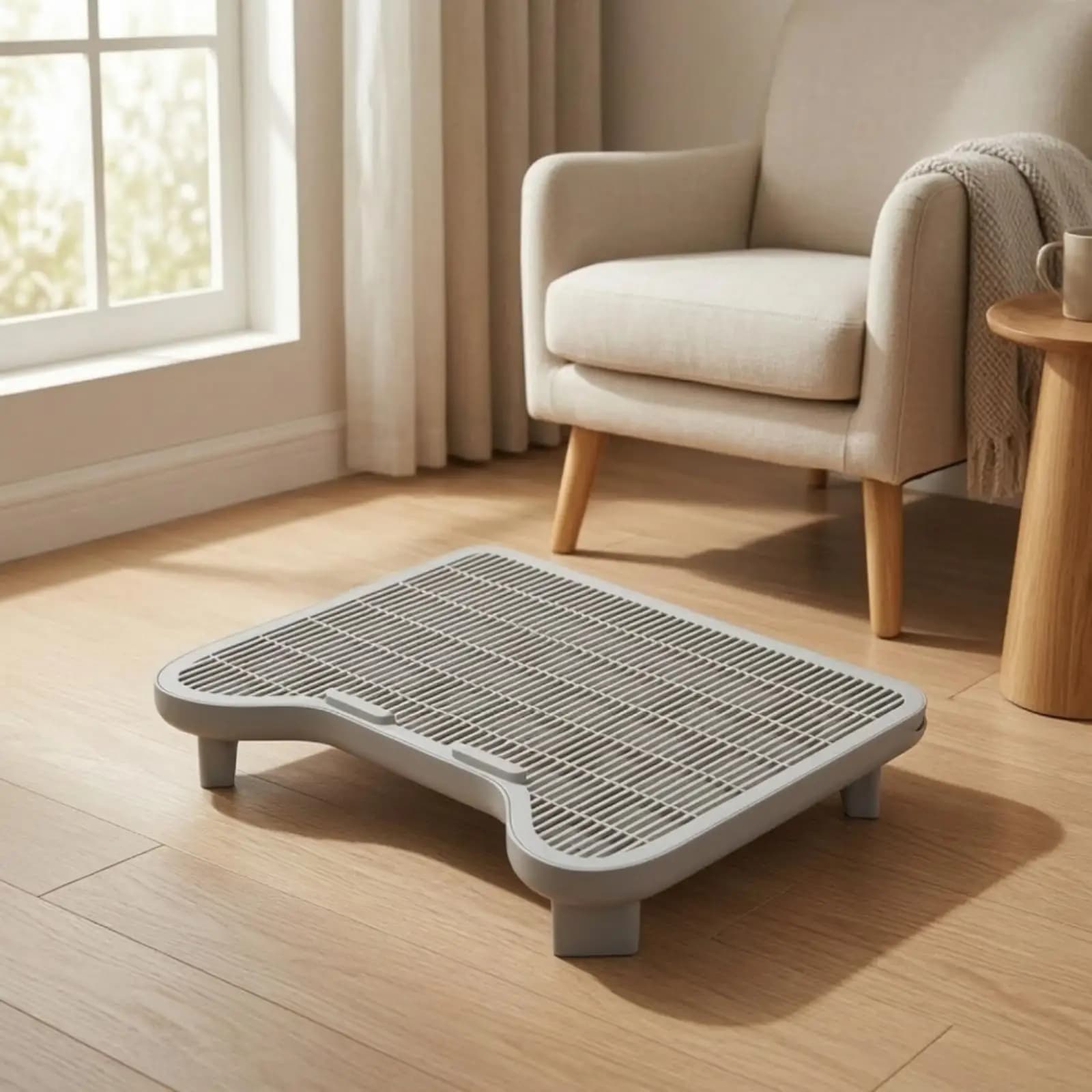 Cat Litter Tray with Grid Cat Litter Box Step Litter Sand Control Tray for Cats Kitty Litter Box Enclosure for Indoor Cat Cage