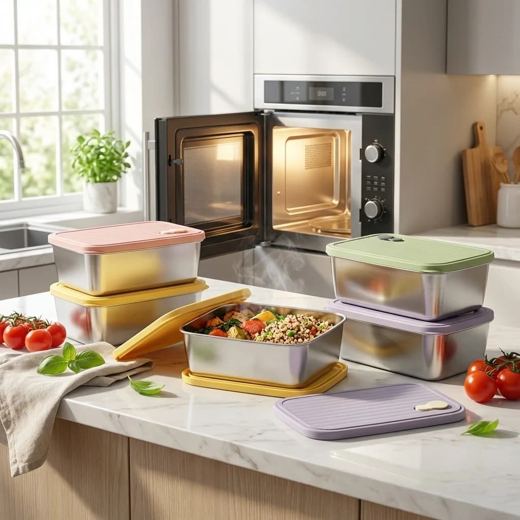 Large Capacity Food Container With Lid Reusable Sealed Fresh-keeping Box Microwave Heatable 304 Stainless Steel Bento Lunch Box