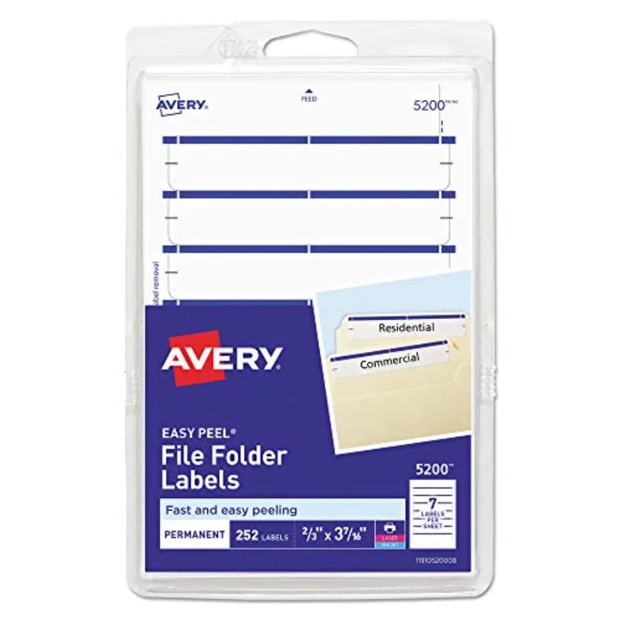 Permanent File Folder Labels, 11/16 x 3 7/16, White/Dark Blue Bar, 252/Pack