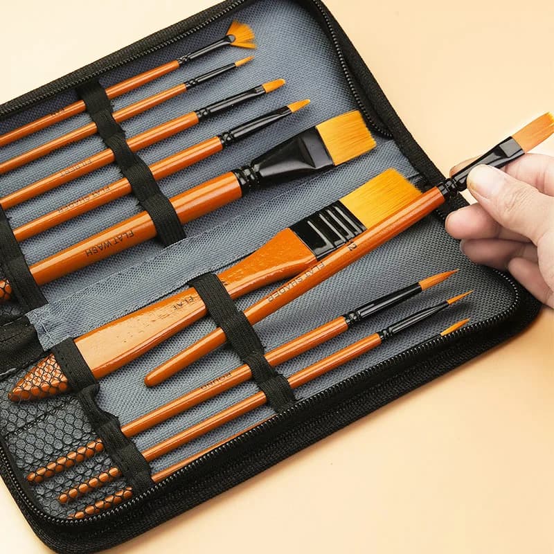 10 pz/set capelli in nylon manico in legno pennello per acquerello set di penne apprendimento pittura acrilica a olio fai da te pennelli per pittura artistica forniture