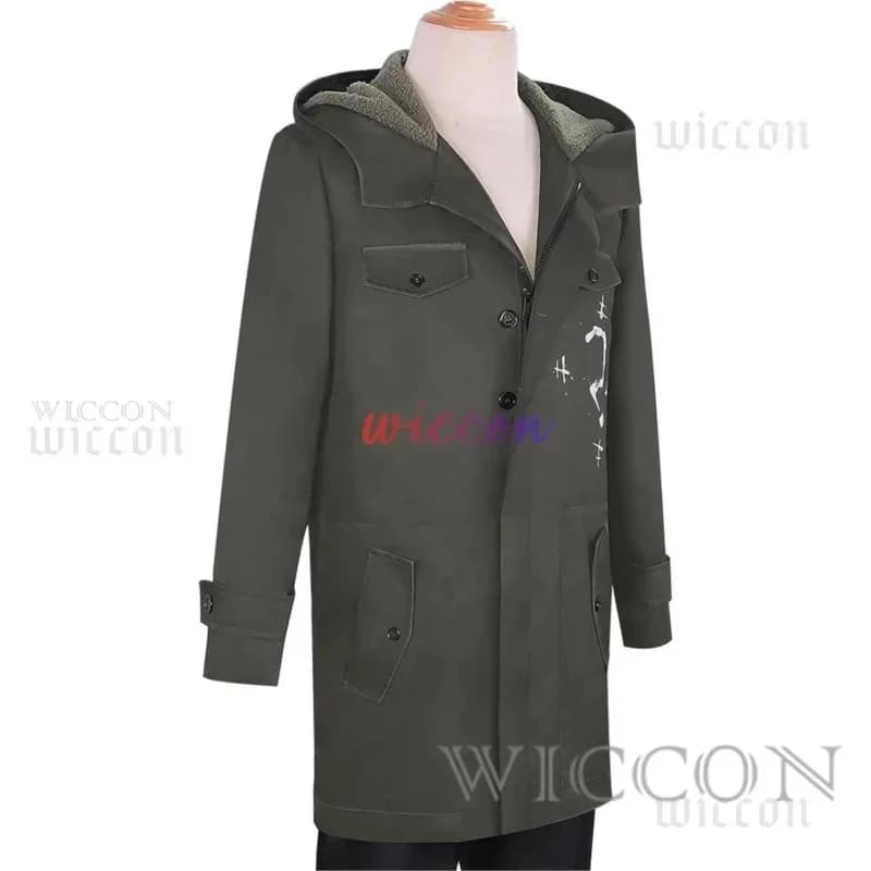 A;3\v,7'd/NewArmy Green Riddler Cosplay Costume Jacket with Mask Headgear Gloves Edward Villain Question Mark Coat Hallv;5'b\8/