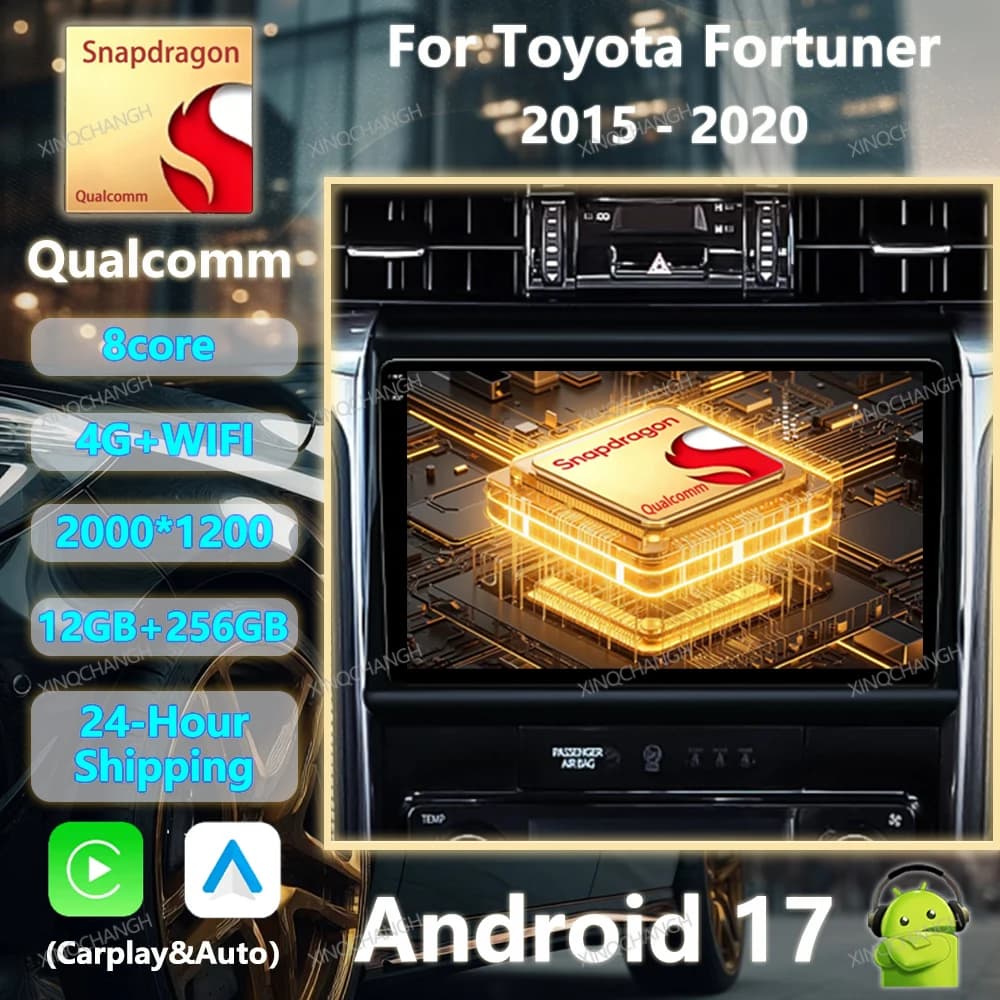 Android 17 Car Radio Carplay Auto For Toyota Fortuner 2 2015 2016 2017 2018 2019 2020 BT 4G WIFI QLED Navigation 2DIN Qualcomm
