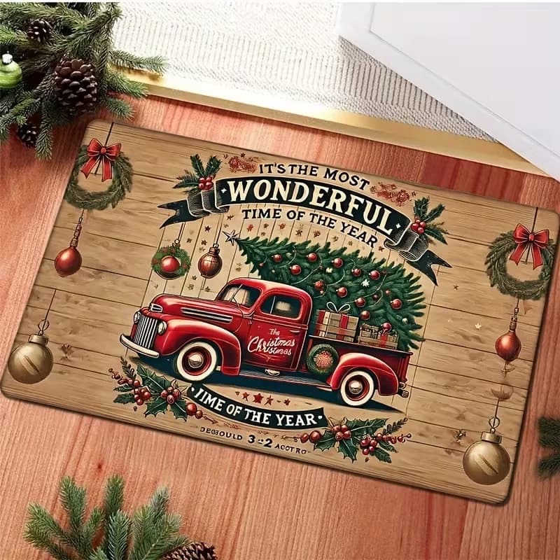 Christmas Tree Element Printed Floor Mat, Fade Resistant, Comfortable And Soft Non-slip, Bedroom, Living Room Decoration Mat