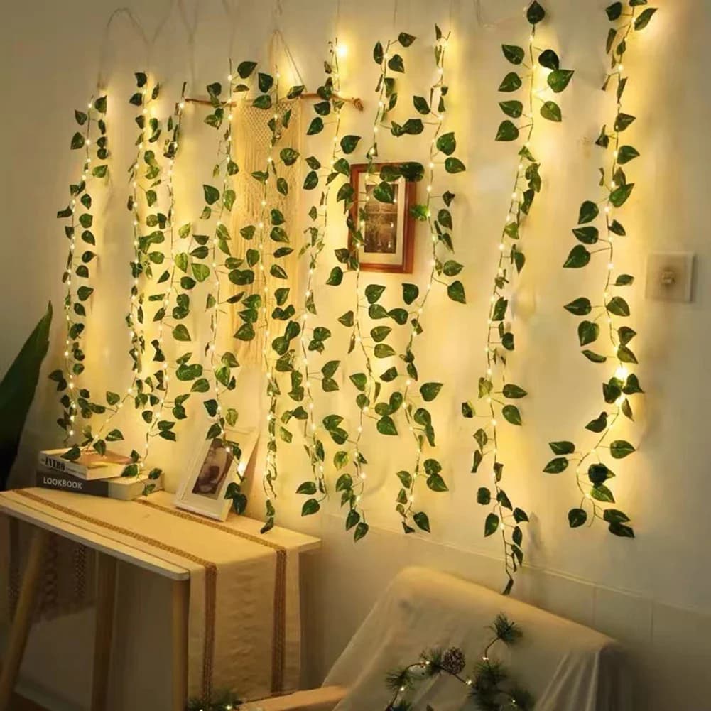 1pc Solare Scindapsus Foglie Luci Della Stringa, 20LED/50LED/100LED Luci di Vite Artificiale Ghirlanda Fata Luci Della Stringa Foglia Verde