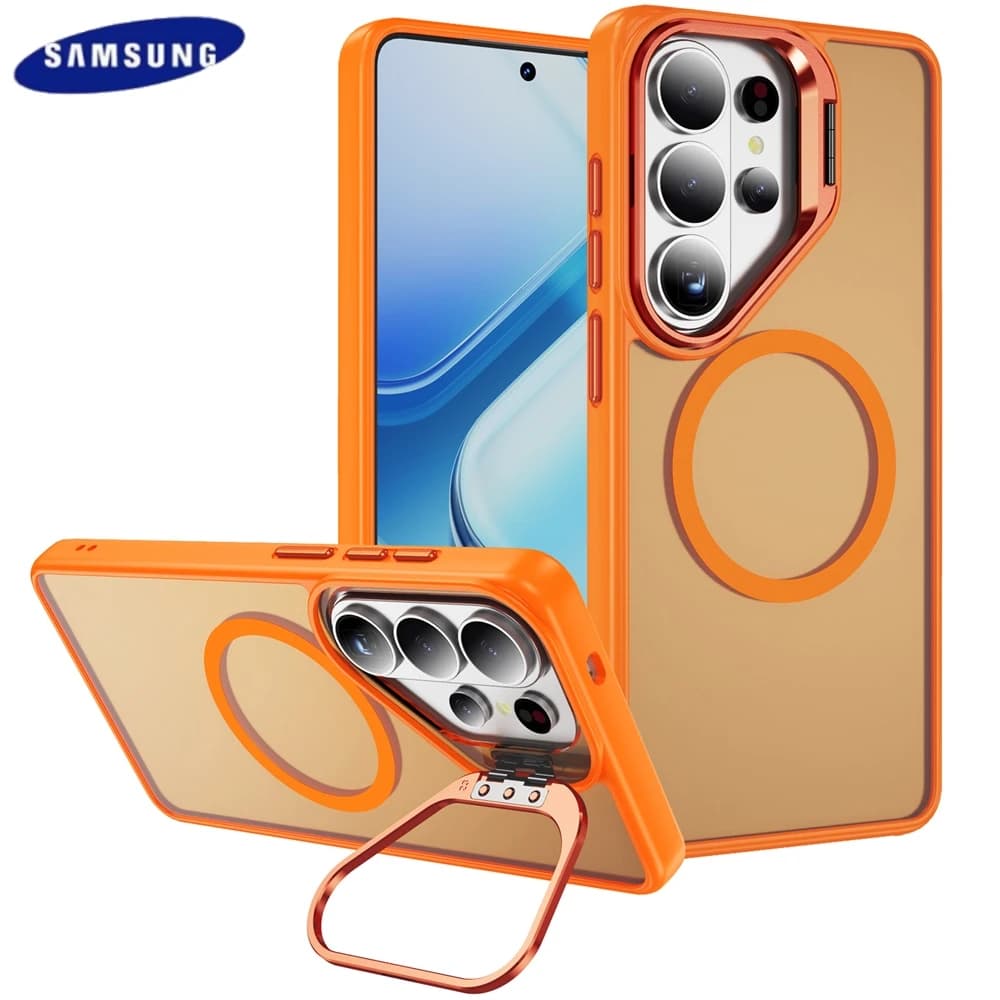 Custodia Magnetica Opaca con Supporto Nascosto Antiurto in Acrilico Trasparente per Samsung Galaxy S26 S25 Ultra S24 Plus FE S25 Edge