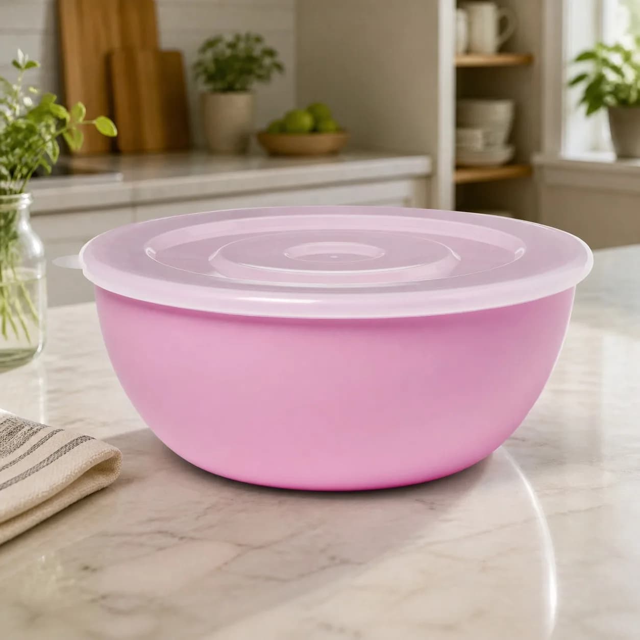 Pink Bowl With Matching Lid, Durable Food Storage Container For Kitchen, Dorm, Meal Prep And Leftovers