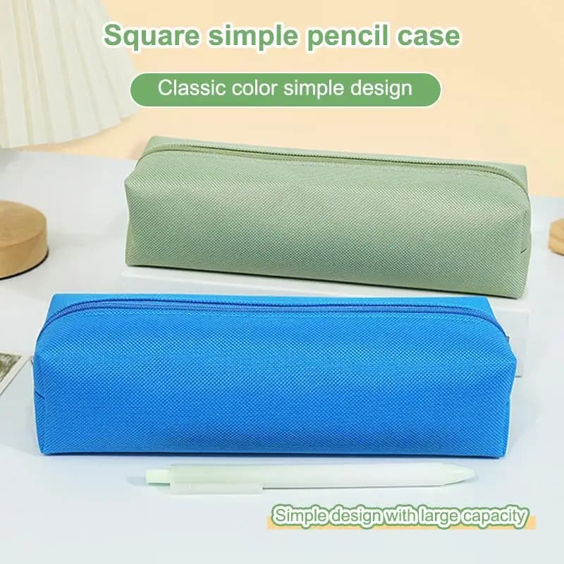 Solid Color Pencil Case For Student Large Capacity Zip Pouch For School Supplies Stationery Desk Organizer