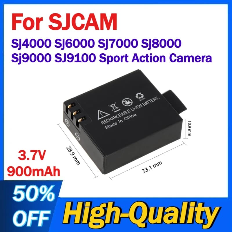 3.7 V 900 mAh Lithium Ion Rechargeable Battery for SJCAM Sj4000 Sj6000 Sj7000 Sj8000 Sj9000 SJ9100 Sport Action Camera