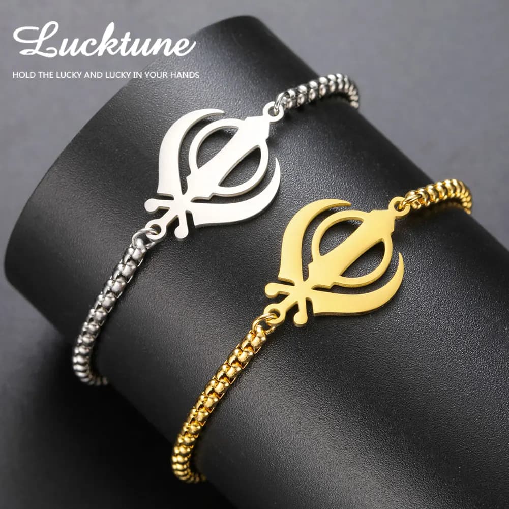 Lucktune Khanda Sikhism Braccialetti con simboli per donna Uomo Acciaio inossidabile Protezione religiosa Amuleto spirituale Sikh Gioielli regalo