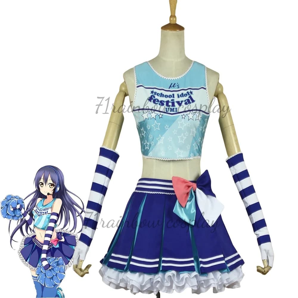 Costume Cosplay Personalizzato Lovelive Sonoda Umi Paradise Cheerleaders, Abiti Natalizi da Donna, Costumi Anime