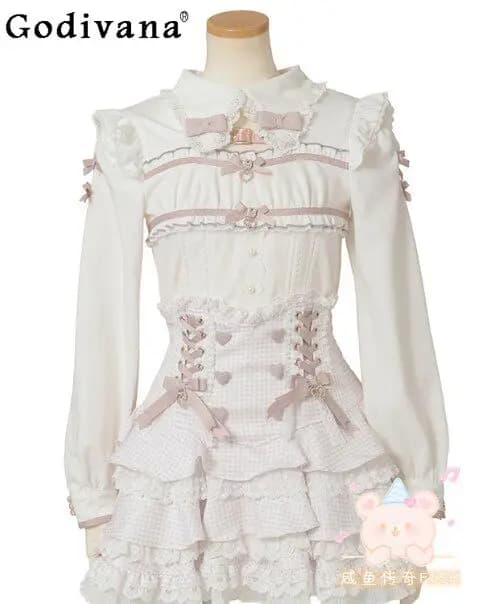 Nuova Collezione Primavera 2026: Camicia Lolita Giapponese Serie Mine, Stile Sweet Girl, con Cintura Intagliata e Maniche Lunghe