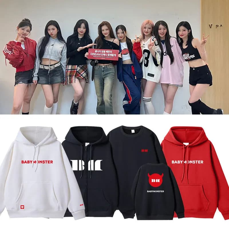BABYMONSTER Concerto HELLO MONSTER Felpe con cappuccio Kpop Moda Lettera Stampa Felpa Uomo Donna Autunno Felpa con cappuccio allentata per i fan Vestiti