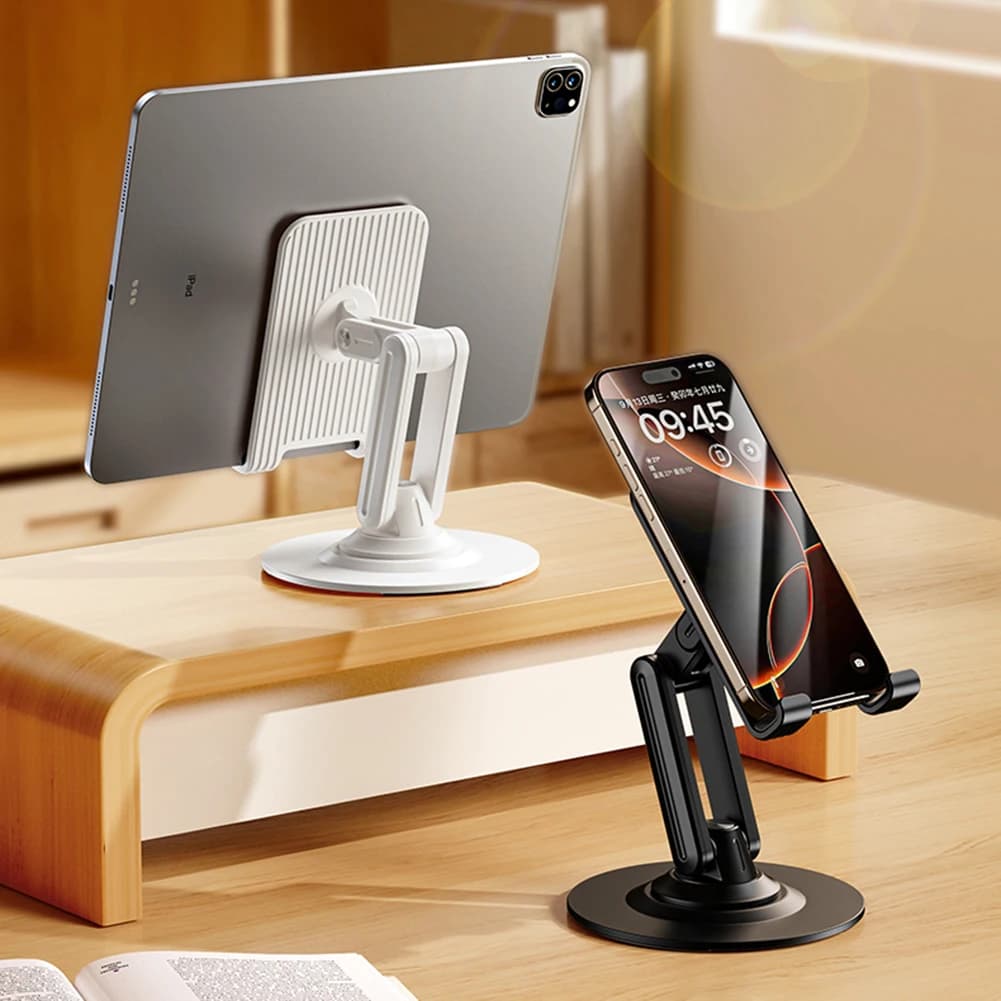 Supporto Pieghevole per Telefono da Scrivania, Regolabile in Altezza e Angolazione, Rotazione a 360° per iPhone 15 14 13 Pro Max