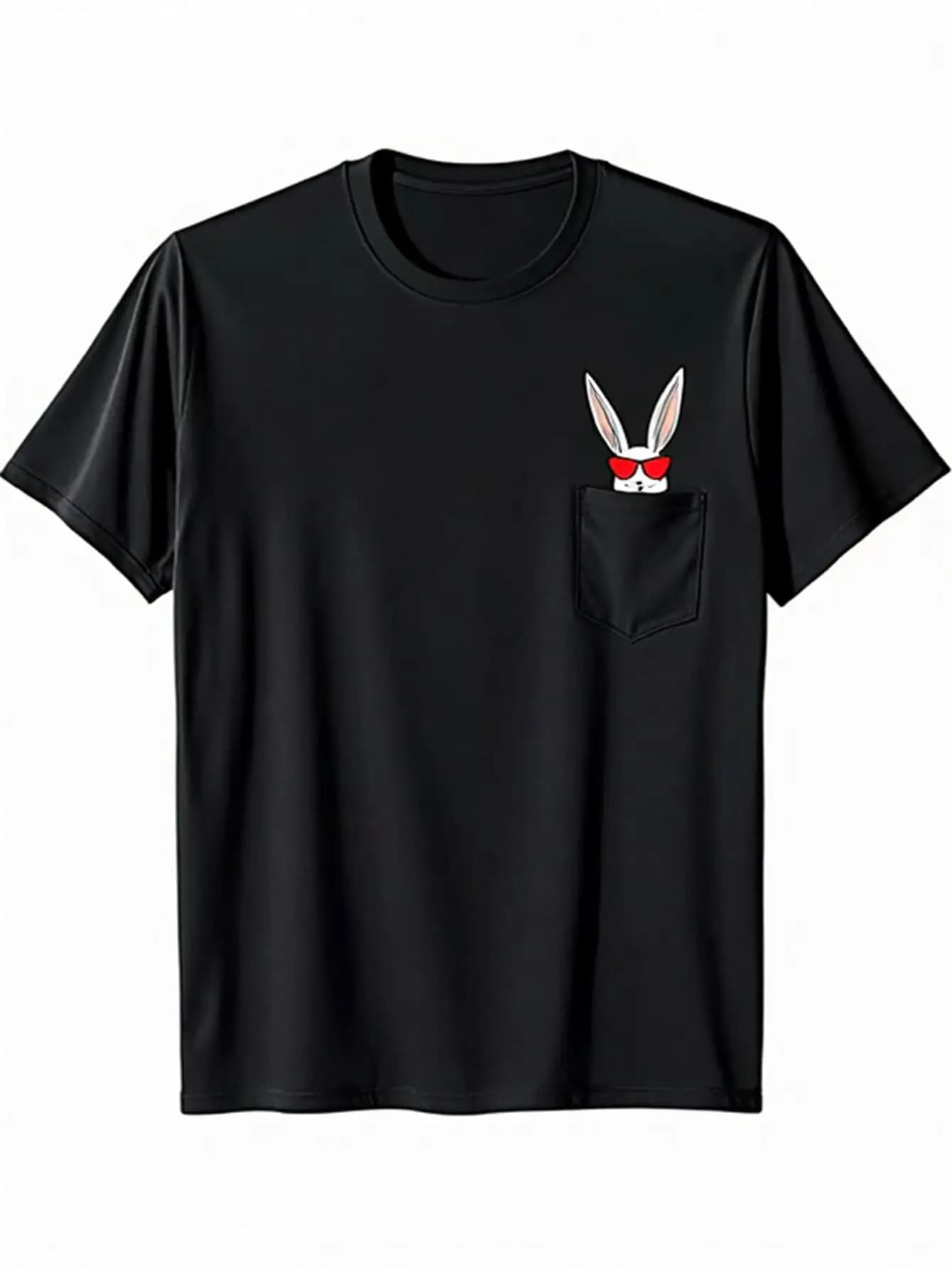 T-shirt model goggles fashion coniglietto pasquale men 100% cotton casual short sleeve neck with pocket on chest simple modern design with rabbit print suitable for outdoor and everyday use all seasons comfortable fit