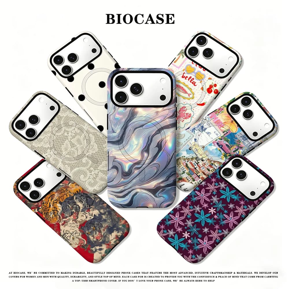 BioCase Iridescent Marble Swirl 2-in-1 For Magsafe Phone Case For iPhone 17 16 15 14 Plus 13 12 Pro Max Shockproof Hard PC Cover