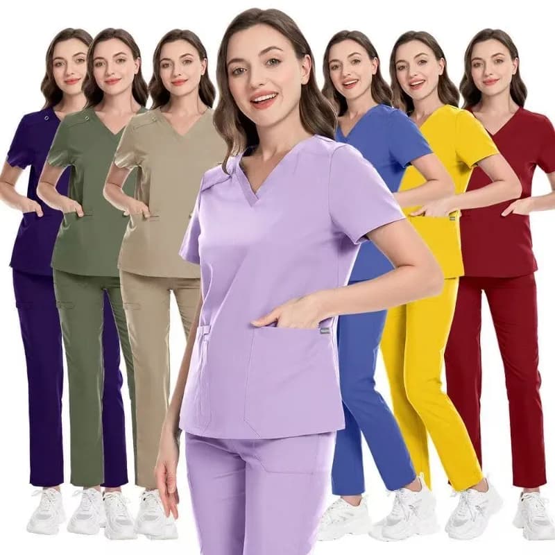 Divisa Medica da Donna, Camice Infermiera con Scollo a V e Maniche Corte, Pantaloni a Gamba Dritta, Abbigliamento Professionale per Estetiste