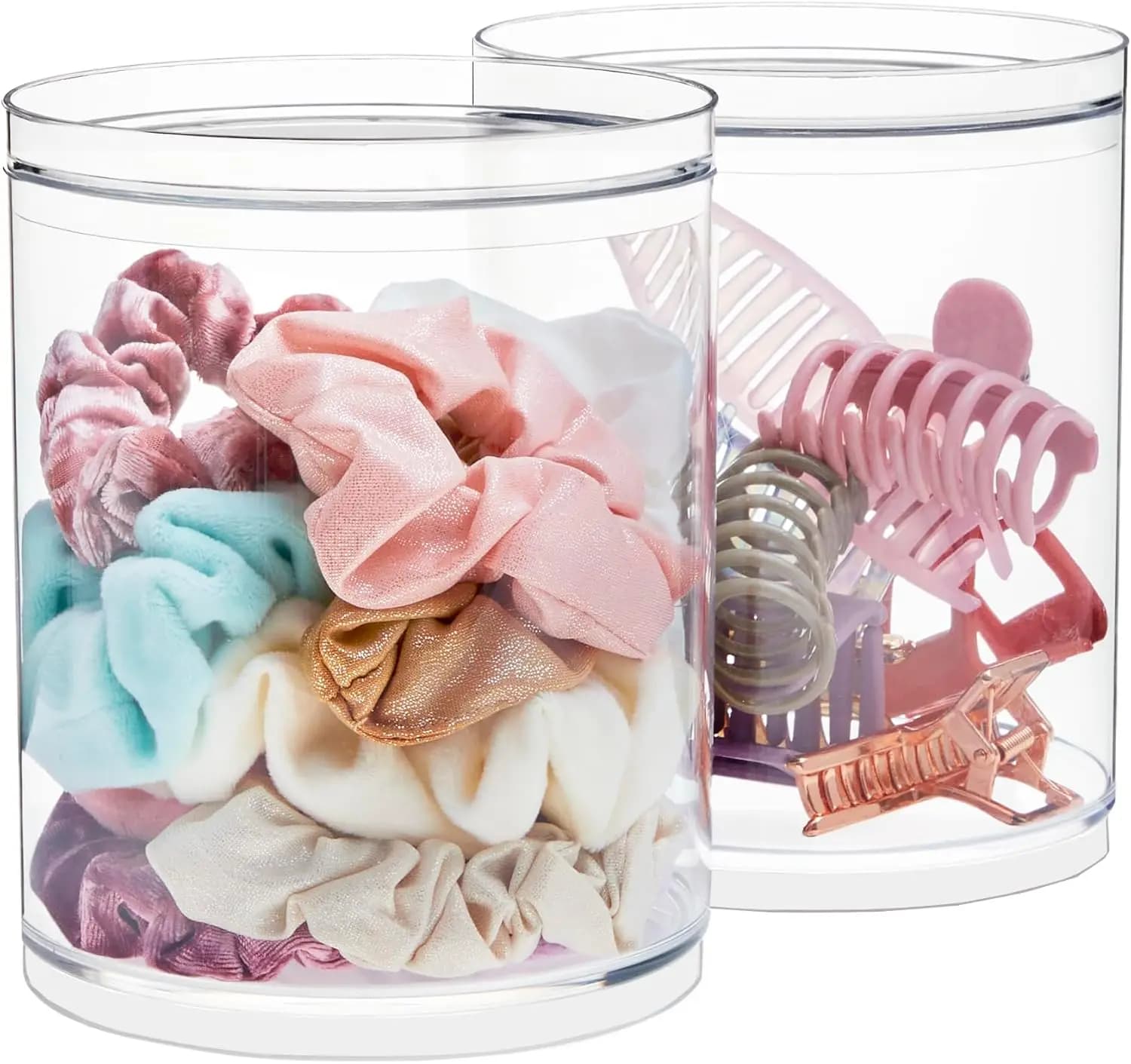 Contenitori Impilabili in Plastica Trasparente con Coperchi, Set di 2 per Accessori per Capelli e Prodotti di Bellezza