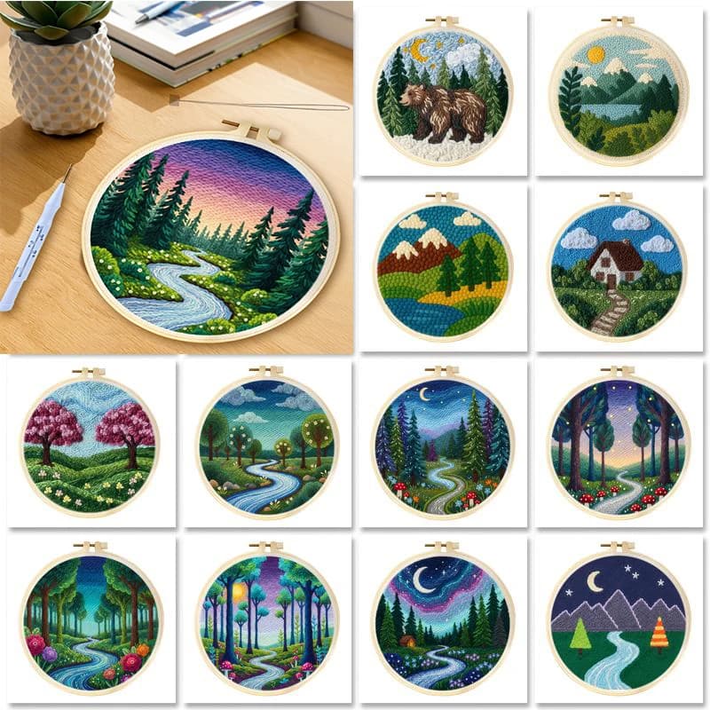 GATYZTORY Lake Mountains Punch Needle Home Decor Easy Crafts For Adults Cross Stitch Kits For Beginners Original Gifts Embroider