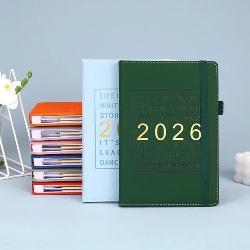Y5LB 2025 Leather Planner Weekly Monthly Planner 2025 Academic Diary Leather Journal with Elastic Band, Pen Holder, Timetable