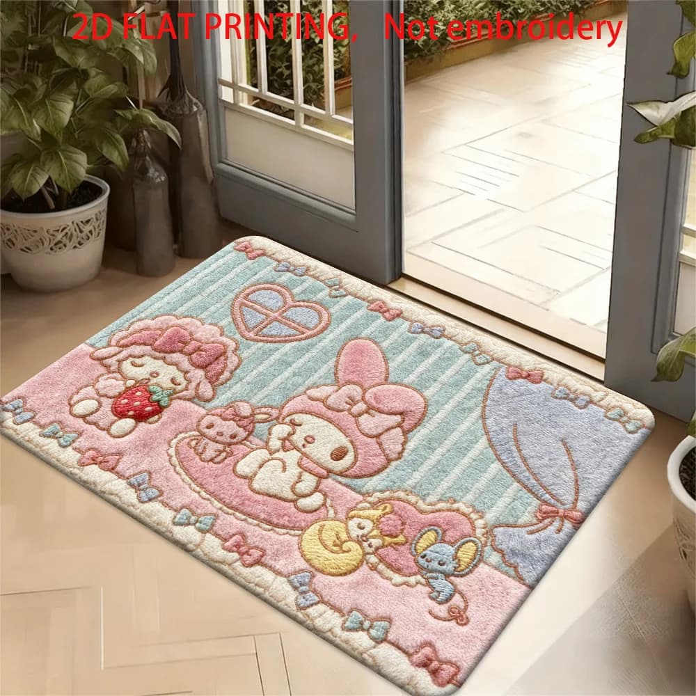 Tappetino Kawaii My Melody & Piano, grazioso tappeto d'ingresso antiscivolo Sanrio rosa per la casa
