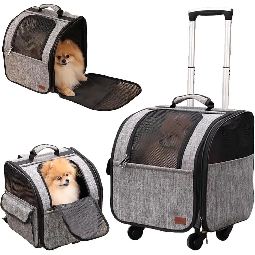Passeggino per animali domestici per cani di piccola taglia, gatti e conigli con scivolo staccabile - Grigio
