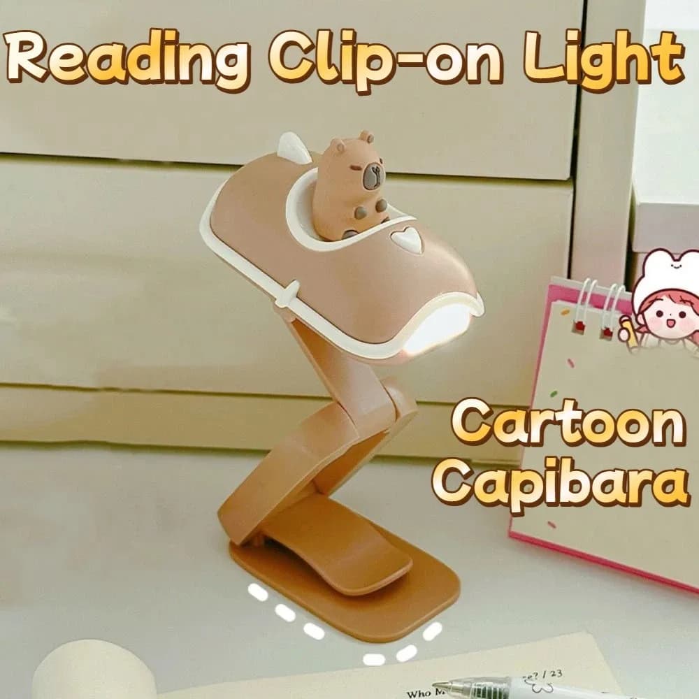Lampada da Lettura a Forma di Capibara Cartoon, Luce Regolabile a Batteria, Lampada Pieghevole per Libri, Luce Notturna Calda e Luminosa Portatile per Studio e Scrivania