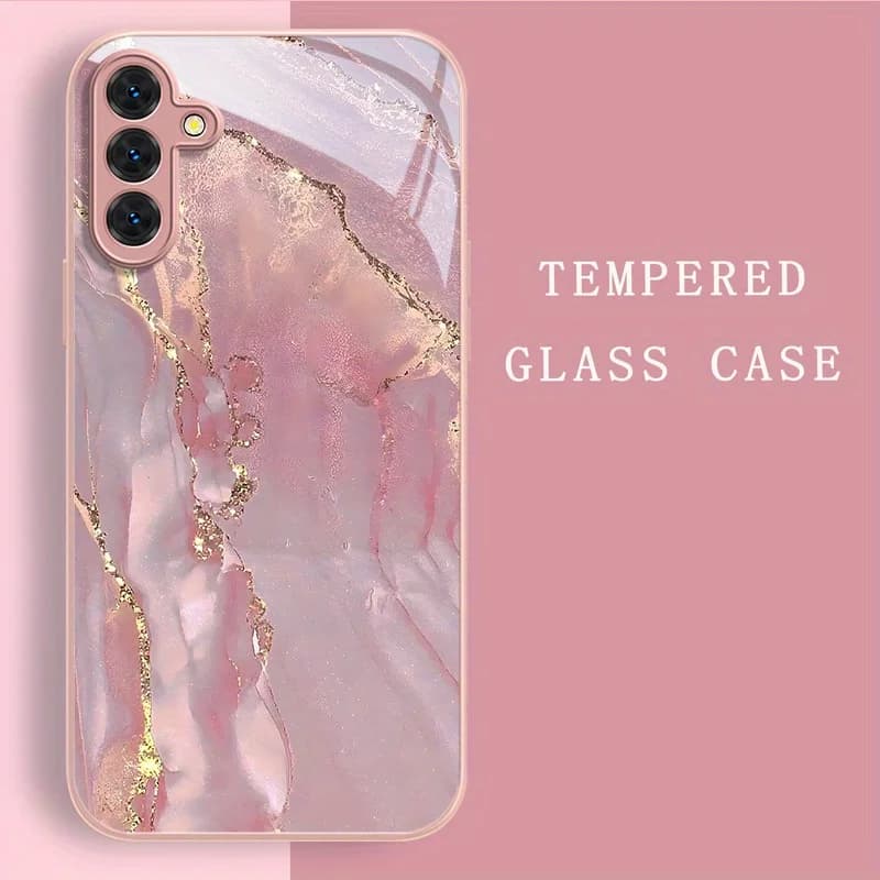 Metallic Paint Tempered Glass Phone Case Suitable for Galaxy S26 S23 S24 25 FE S22 Plus Ultra Fashion Soft Edges and Hard