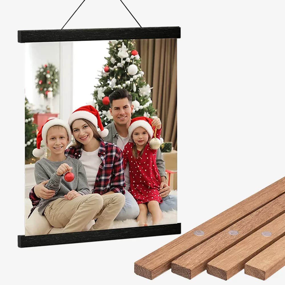 Magnetic DIY Wood Poster Frame Teak/Pine Photo Hangers Hanging Kit for Pictures Canvas Prints Poster Scroll Artwork Print Holder