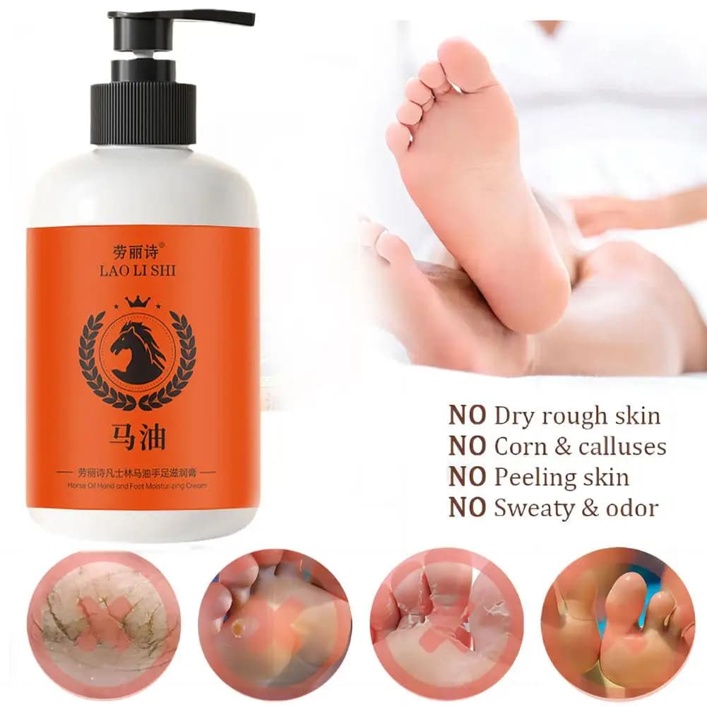 Crema Idratante per Mani e Piedi all'Olio di Cavallo 300g Laolishi Lozione Idratante per il Corpo Cura delle Mani Anti-Screpolature Anti-Secchezza 300g