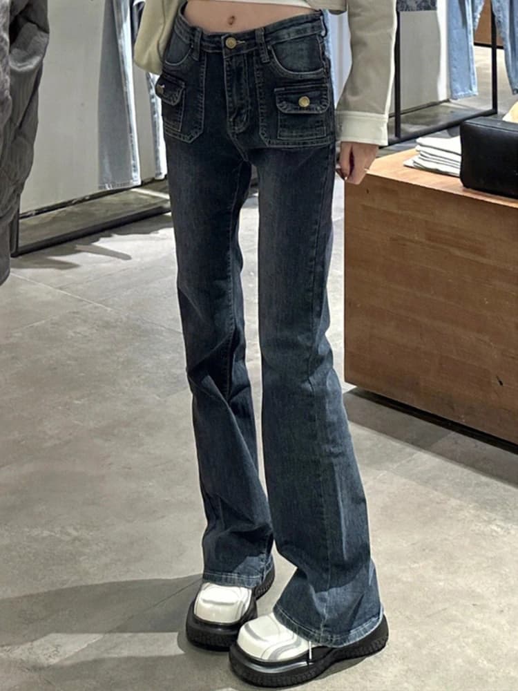 Jeans a gamba larga a vita alta da donna in primavera e autunno nuovi pantaloni lunghi a ferro di cavallo micro svasati slim fit che puliscono il pavimento