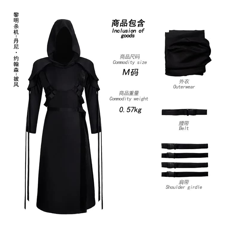 Horror Ghost Face Killer Cosplay Black Hooded Robe with Belts Medieval Assassin Cloak Halloween Party Costume