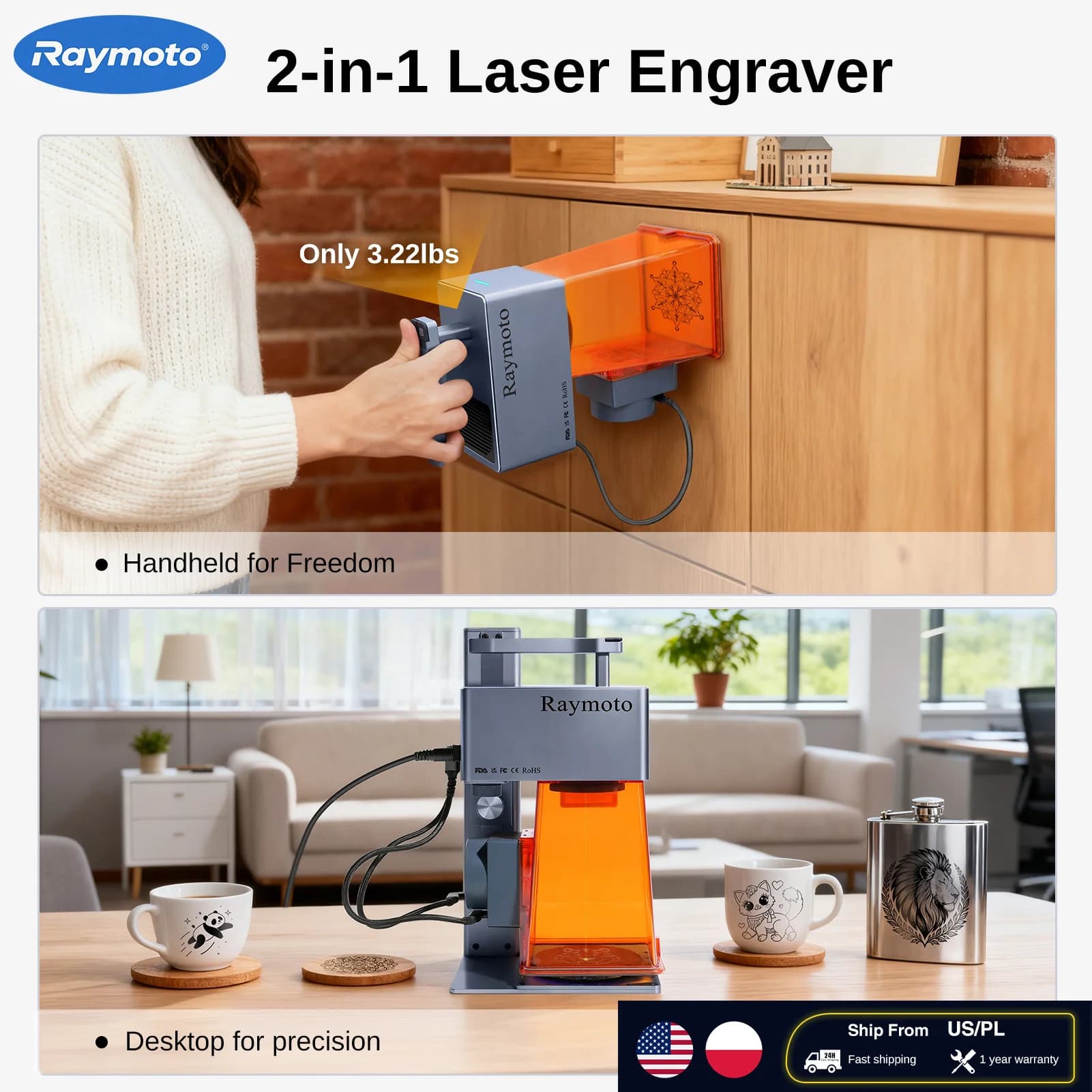 Raymoto R1/R1 Pro portable laser engraver with metal wood air purifier, DIY portable engraving machine for engraving