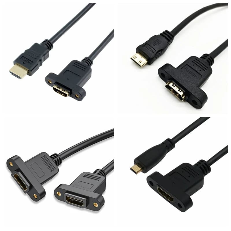 30 cm Mini HDMI-Compatibile Maschio a HDMI Micro HDMI Femmina Connettore di Estensione Vite di Blocco Montaggio a Pannello Cavo per Telecamera AV HD