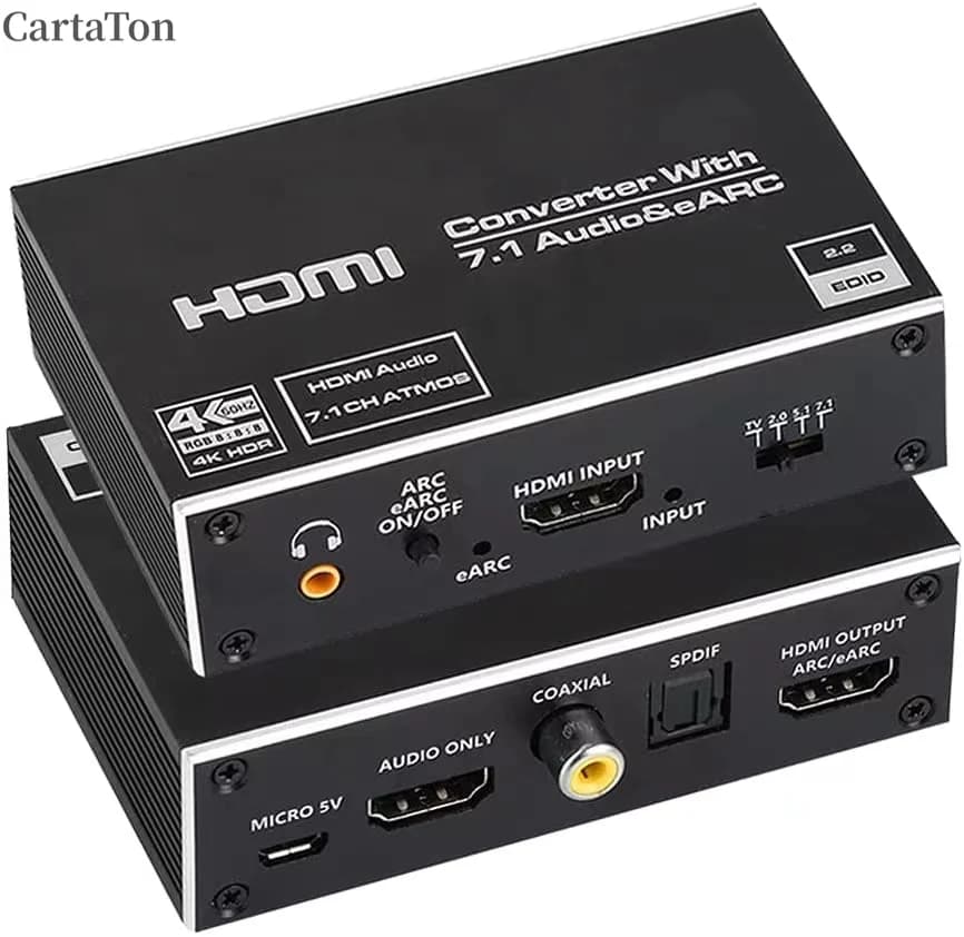 EARC HDMI Audio Extractor Converter 4K60Hz,HDMI 2.0 to HDMI Audio Extractor Switch 18Gbps with 7.1CH Atmos/Toslink/Coaxial