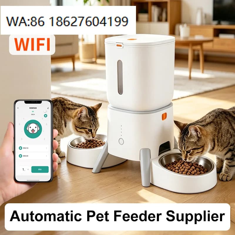 WiFi Smart Automatic Pet Feeder 5L Large Capacity Dual Bowls App Control Auto Pet Food Dispenser for Multi-Cat Household