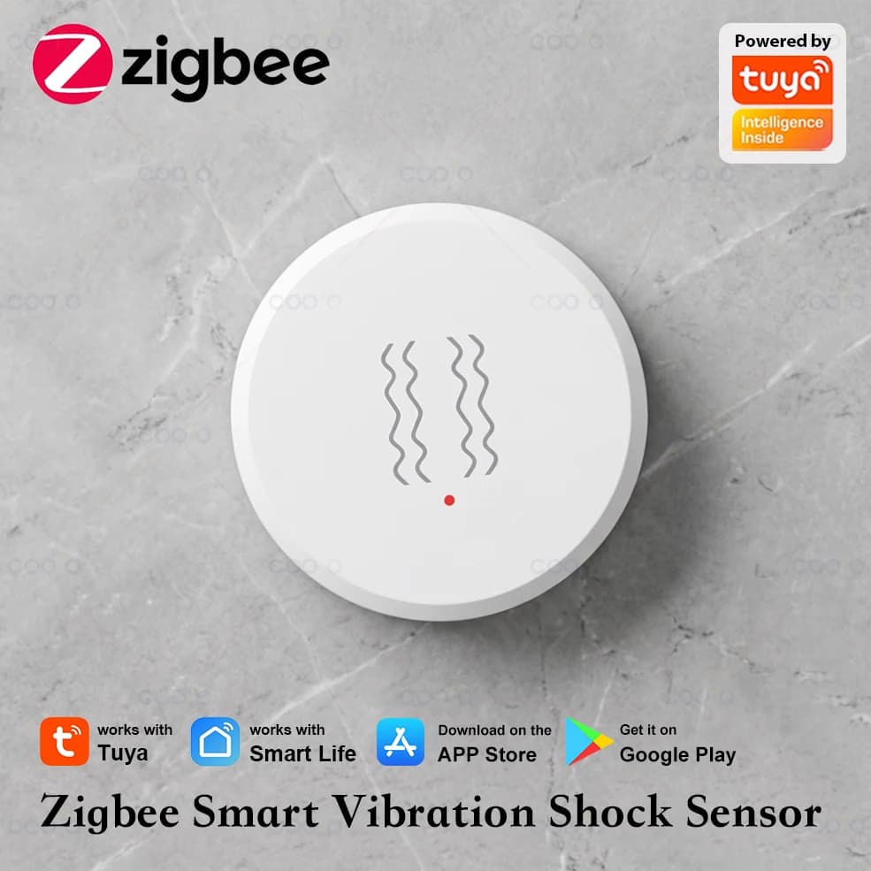 Zigbee Smart Vibration Shock Sensor Door Window Open Detection Tuya Smart Life App Real-Time Motion Shock Alarm Need Hub