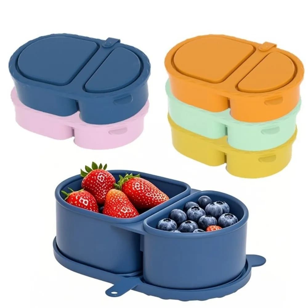 Contenitore per il pranzo in silicone per uso alimentare Contenitori per snack riutilizzabili a doppio scomparto con coperchio Contenitore per la preparazione dei pasti in tinta unita Picnic
