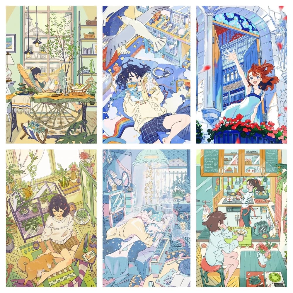 Japanese Comic Illustration Diamond Painting Kit Cute Girl Full Round Diamond Mosaic Embroidery Home Handmade Wall Decor Gifts