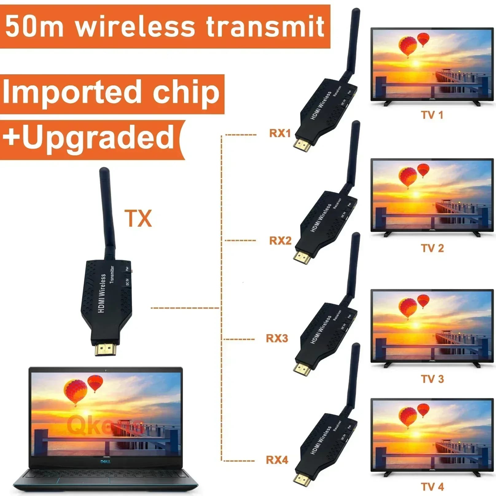 Ricevitore trasmettitore video extender HDMI wireless da 50 m da 1 a 2 3 4 Display 1x4 per TV Box Camera Laptop PC per TV Monitor Proiettore