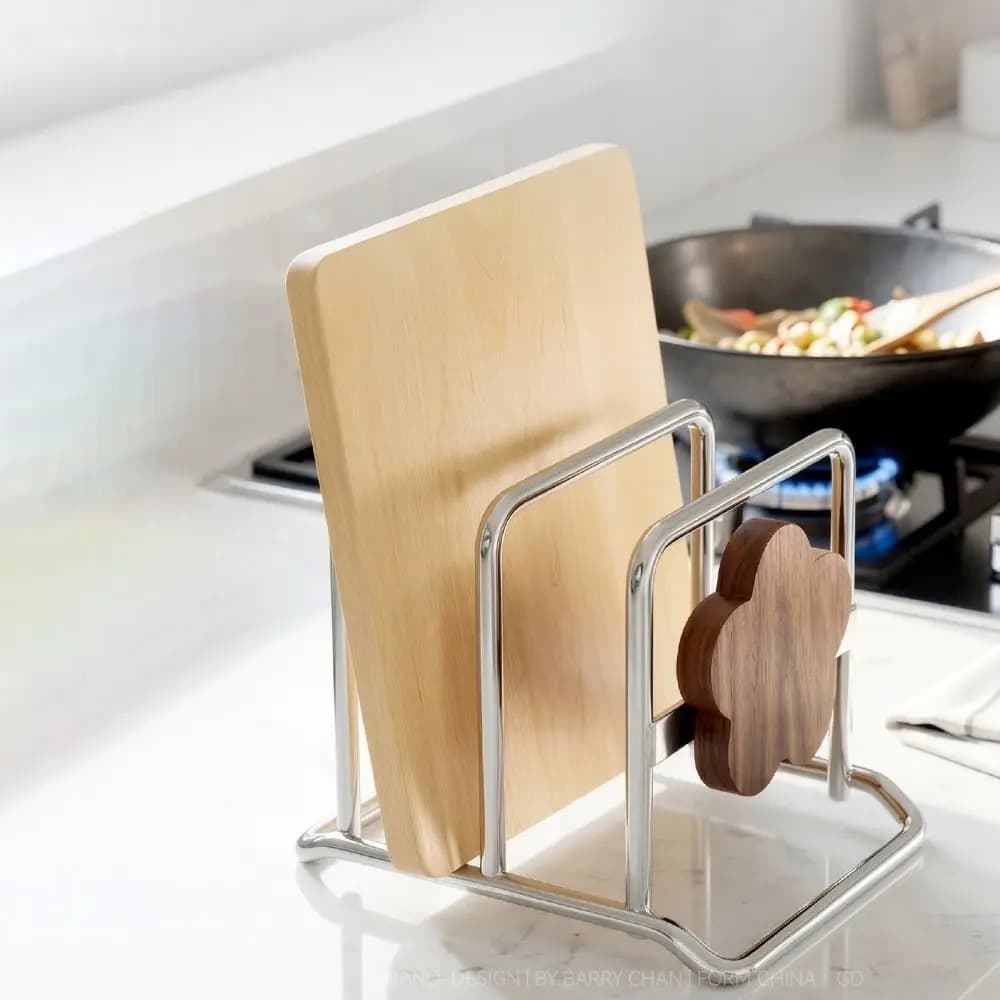 Stainless Steel Cutting Board Rack Stable Vintage Style Pot Lid Storage Rack Space Saving Rustproof Pot Lid Holder