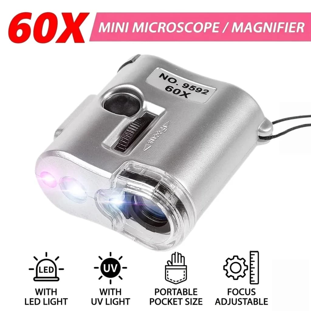 Microscopio Tascabile 60X con Luce LED, Lente d'Ingrandimento Portatile per Gioiellieri